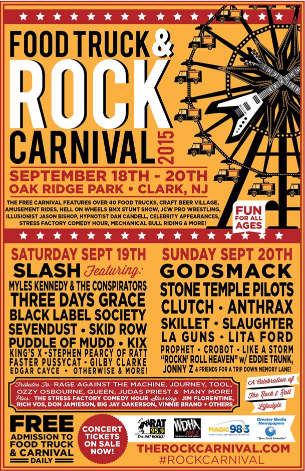 1st Annual FOOD TRUCK & ROCK CARNIVAL Adds  THREE DAYS GRACE, BLACK LABEL SOCIETY, CLUTCH, ANTHRAX & More to Performance Line-Up