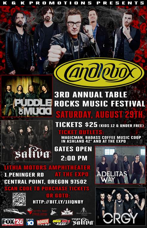 This Saturday: The Third Annual TABLE ROCKS MUSIC FESTIVAL Featuring Candlebox, Puddle Of Mudd, Saliva & More
