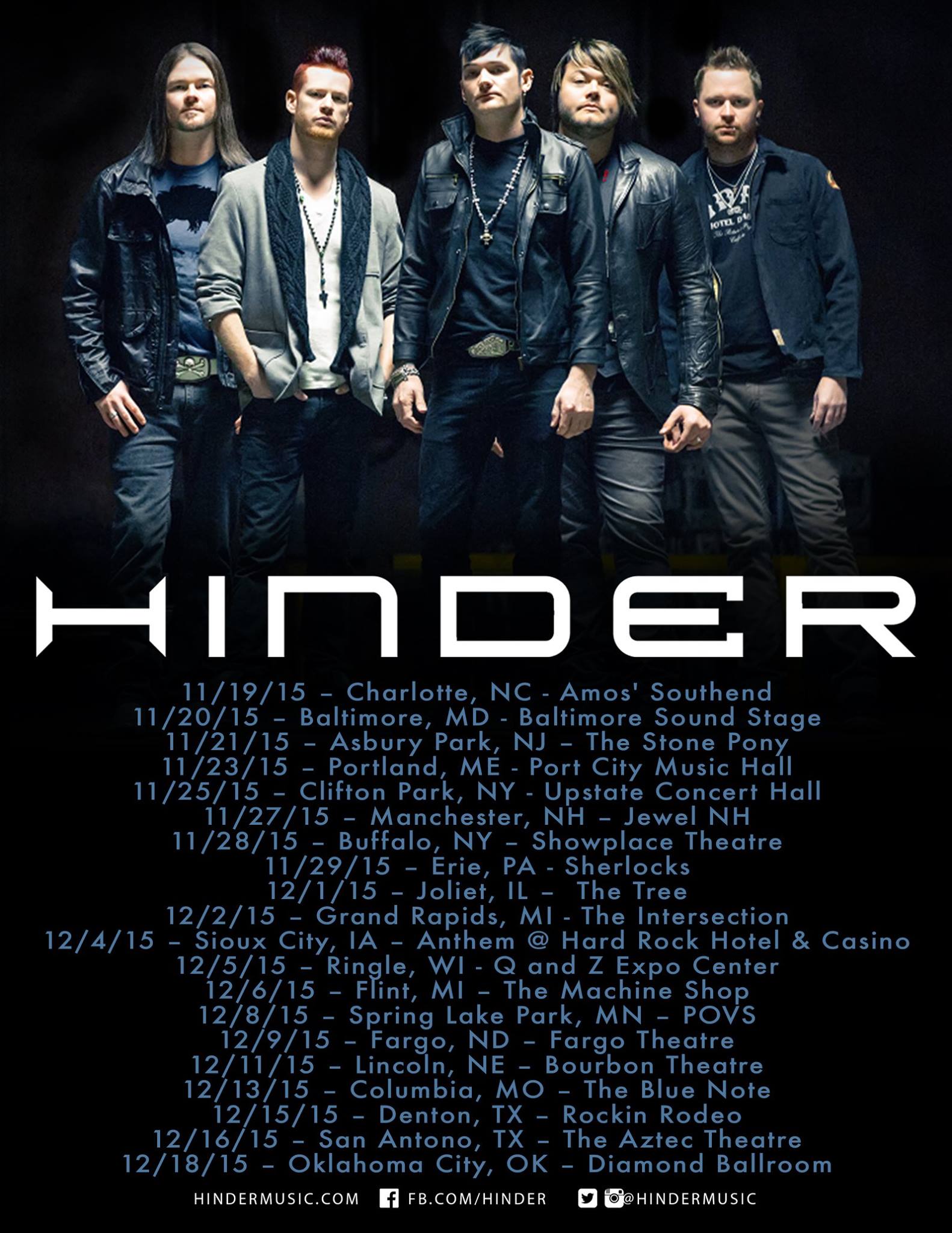 Hinder announced their Winter Tour with special guests, Saving Abel, Shaman's Harvest and Within Reason on select dates.