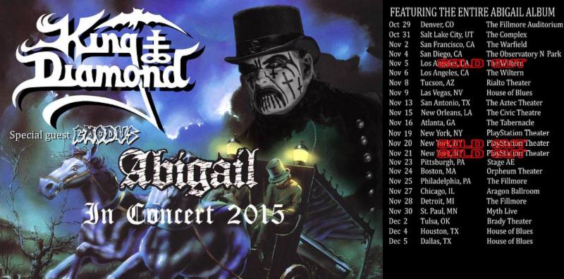 EXODUS Hits the Road on KING DIAMOND's 'Abigail in Concert 2015' U.S. Tour this Thursday!