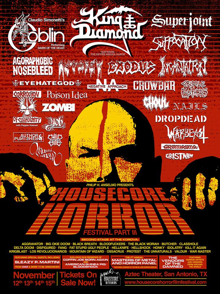 Philip H. Anselmo's HOUSECORE HORROR FESTIVAL To Kick Off Thursday Night In San Antonio! Full Band And Film Schedule Posted
