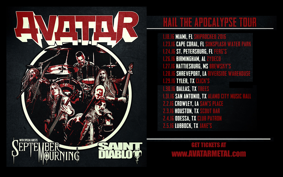SAINT DIABLO tapped to support Avatar & September Mourning on upcoming ‘Hail the Apocalypse’ tour