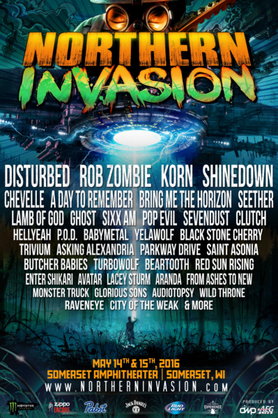 Northern Invasion Expands To 2 Days: May 14 & 15 At Somerset Amphitheatre In WI With Disturbed, Rob Zombie, Korn, Shinedown & Many More