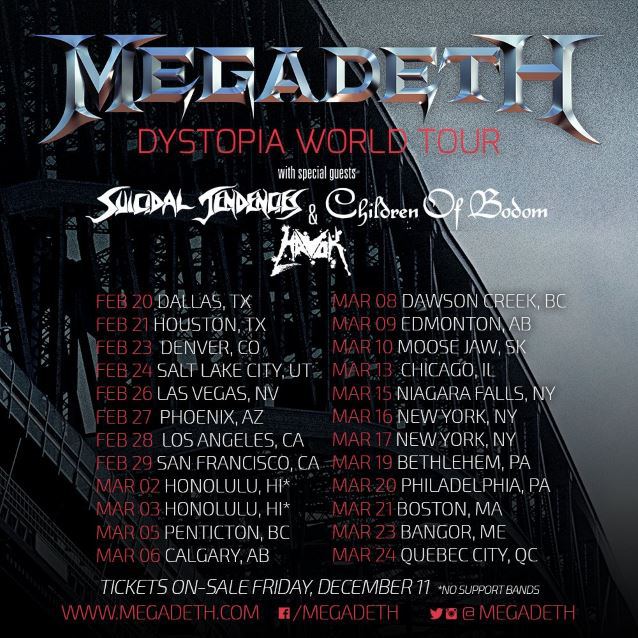 MEGADETH Announce North American Tour Dates w/ SUICIDAL TENDENCIES, CHILDREN OF BODOM, HAVOK