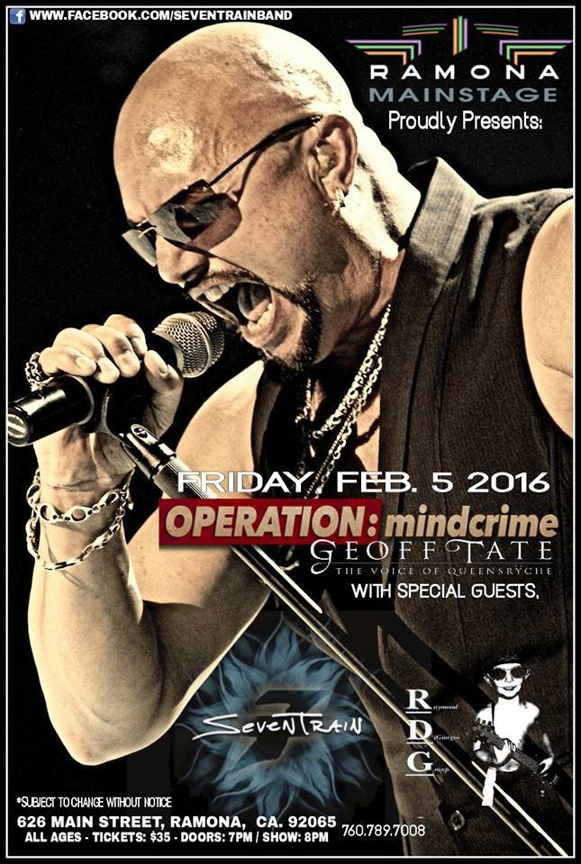 February 5th, Geoff Tate’s Operation:Mindcrime To Play Ramona Mainstage