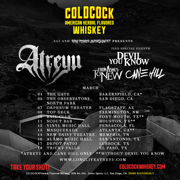 ATREYU Hits the Road This March, Fueled by COLDCOCK WHISKEY