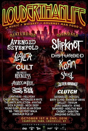 LOUDER THAN LIFE: The World's Top Bourbon, Music & Gourmet Man Food October 1 & 2 In Louisville, KY, With Slipknot, Avenged Sevenfold, Disturbed, Korn, Slayer, The Cult, Ghost & More