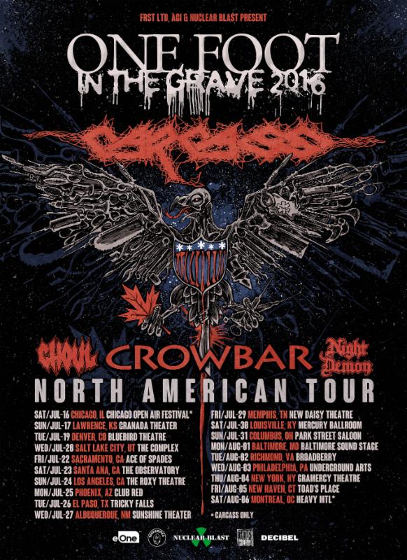 CARCASS To Kick Off One Foot In The Grave 2016 North American Headlining Tour