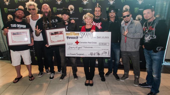 Five Finger Death Punch, Papa Roach, SIXX:AM Present Check to Red Cross From Tour Proceeds