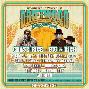Go Country 105 Presents Driftwood: Country Music, Craft Beer & BBQ Festival Announces Band Performance Times, Brewery Highlights & More; Nov 10-11 At Doheny State Beach With Chase Rice, Big & Rich & More