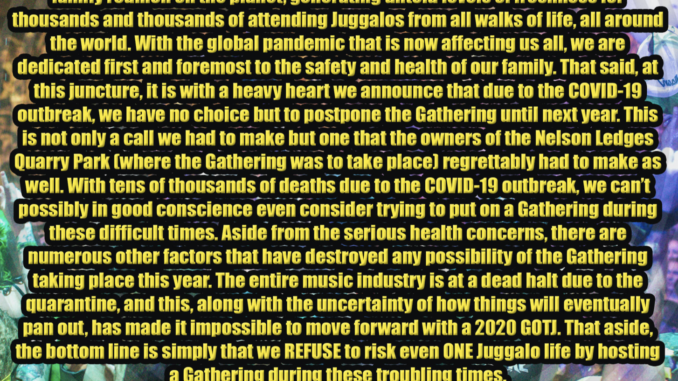 🤡Insane Clown Posse Lauded For Postponing the 2020 Gathering of The Juggalos 🤡
