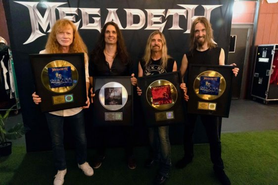 MEGADETH RECEIVES PLATINUM AND GOLD RECORDS AFTER THEIR PERFORMANCE TO A PACKED L.A. HOMETOWN CROWD AT FIVE POINTS AMPHITHEATER ON AUGUST 24TH
